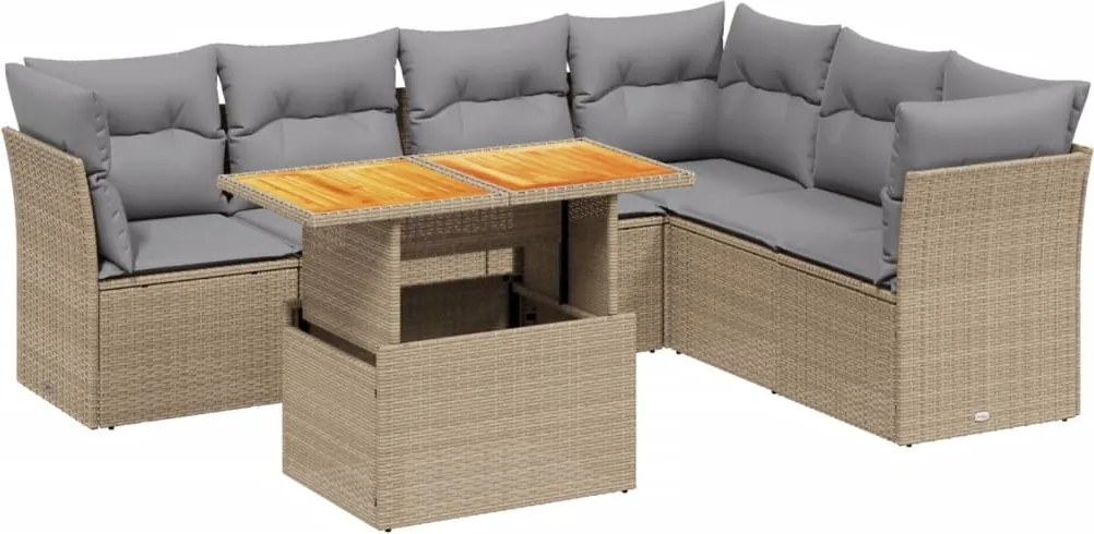 vidaXL Set canapele de grădină, 7 piese, cu perne, bej, poliratan