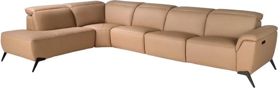 Coltar modular LUX design italian cu sezlong stanga Piele Naturala, Brown