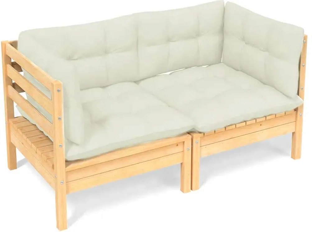 vidaXL Canapea de grădină cu 2 locuri, cu perne crem, lemn masiv pin
