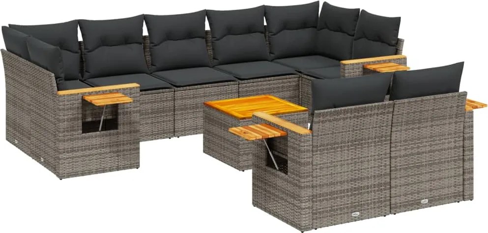 vidaXL Set mobilier de grădină cu perne, 10 piese, gri, poliratan