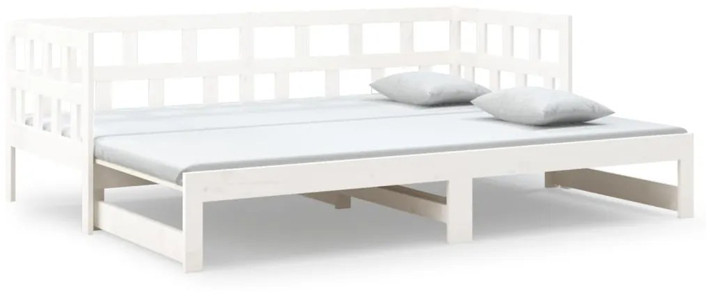 820233 vidaXL Pat extensibil de zi, alb, 2x(90x190) cm, lemn masiv de pin