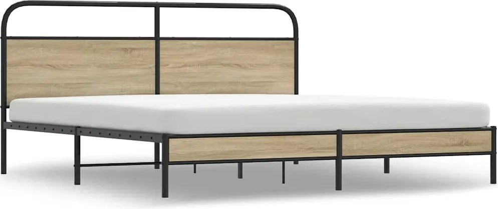 vidaXL Cadru pat metalic fără saltea, stejar fumuriu, 200x200 cm