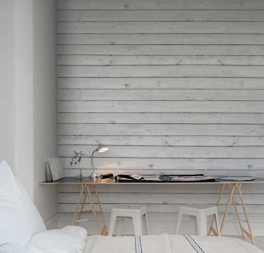 Tapet Horizontal Boards, White, Rebel Walls