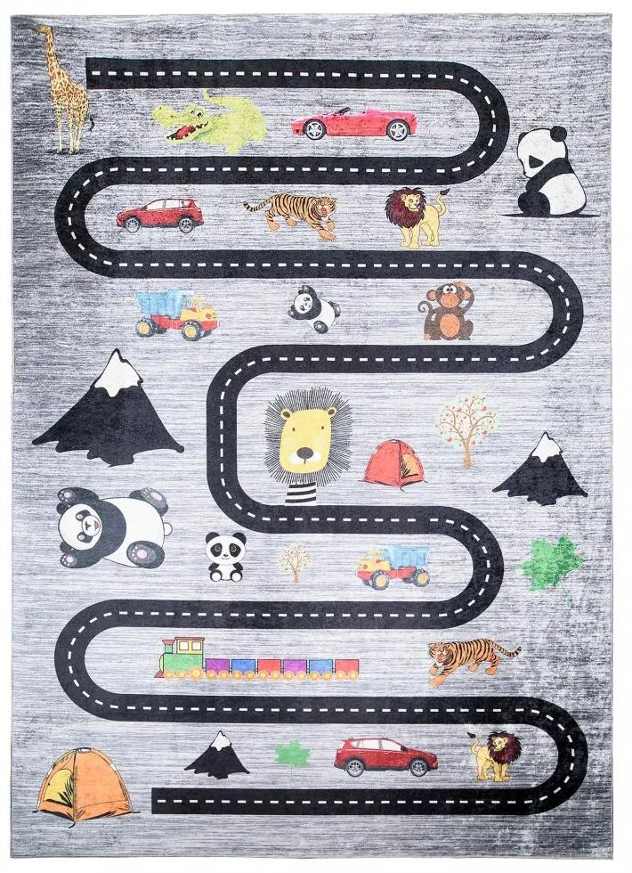 Covor pentru copii cu motive de drumuri, mașini și animale Lăţime: 120 cm | Lungime: 170 cm