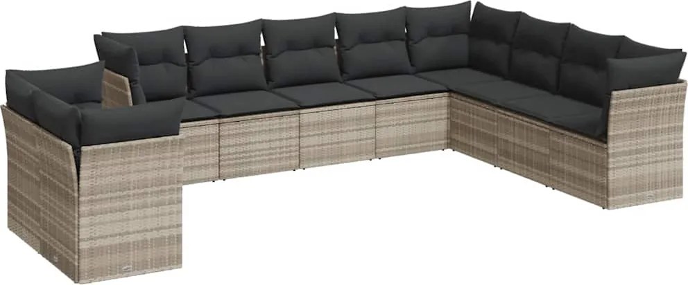 vidaXL Set canapele de grădină cu perne 10 piese gri deschis poliratan