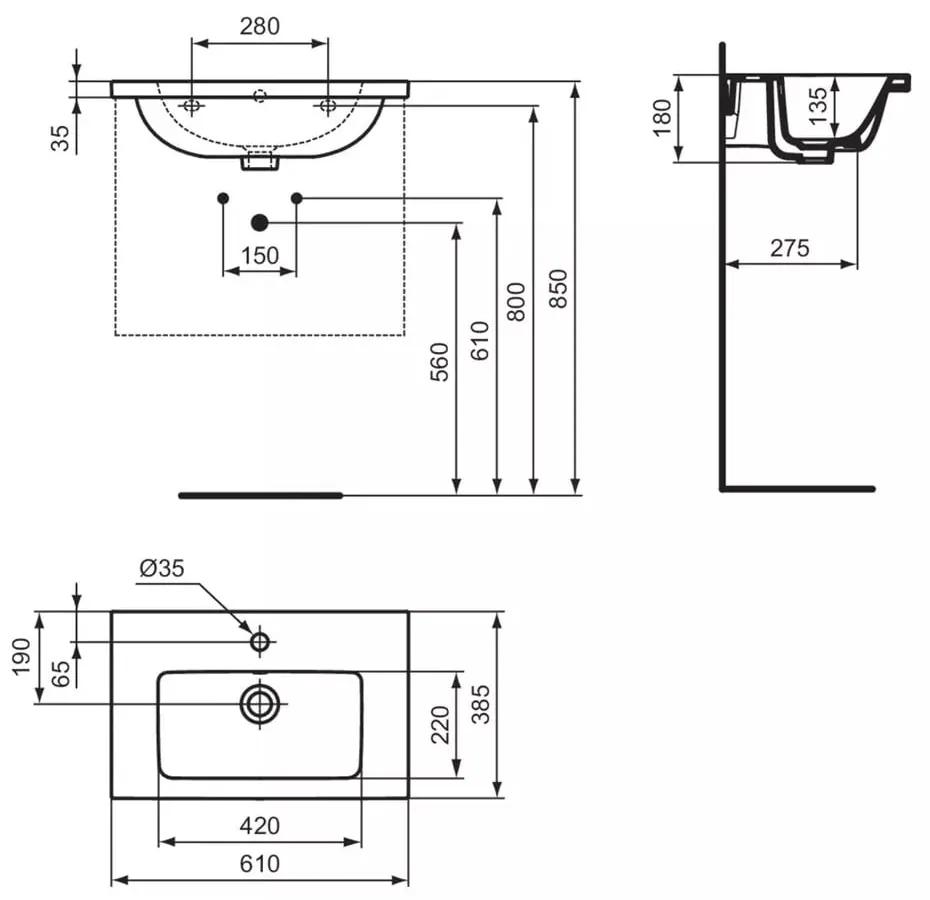 Lavoar suspendat Ideal Standard I.life S, 61 cm, alb - T459001