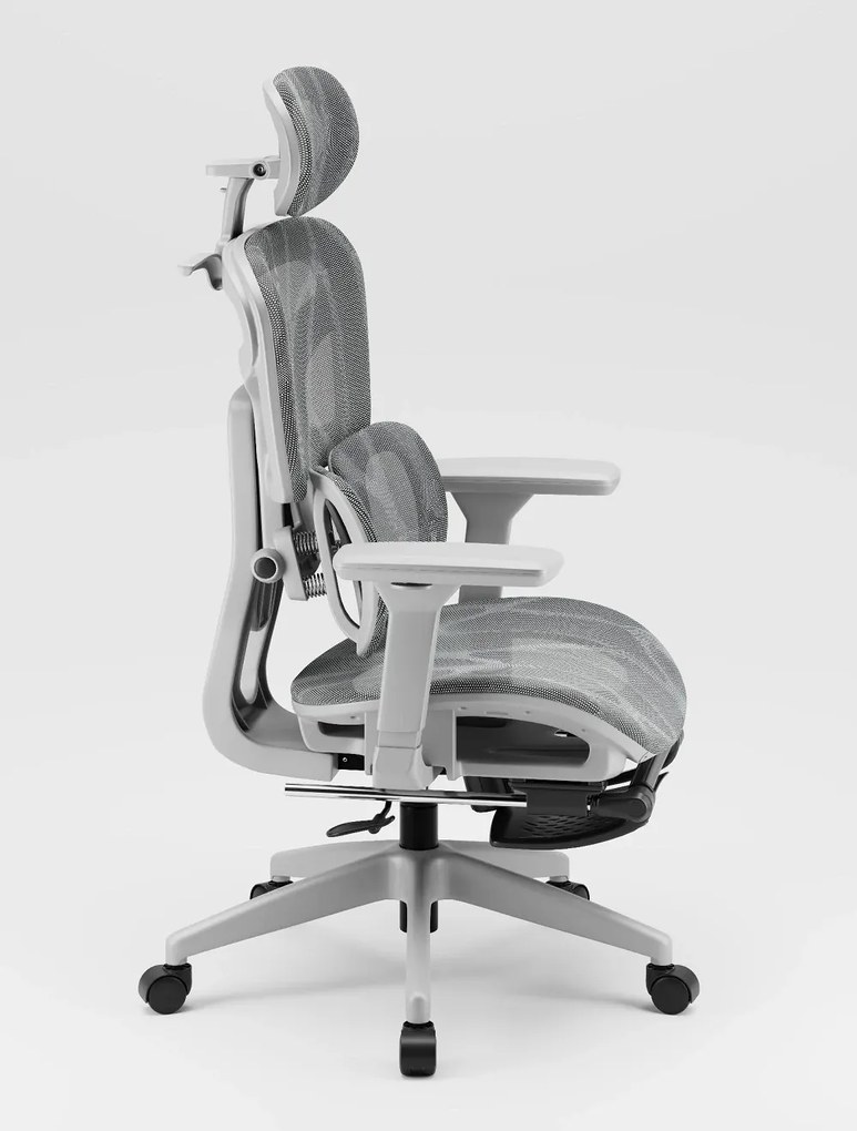 AEROMAX PRO 620LK-SY Scaun ergonomic, cotiere 6D, Tetiera 3D, Suport lombar dublu ajustabil, Suport picioare, Umeras, Full Mesh, Gri