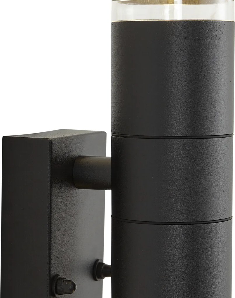 Lampă modernă de perete pentru exterior neagră cu 2 lumini IP44 cu senzor de mișcare - Dubbla