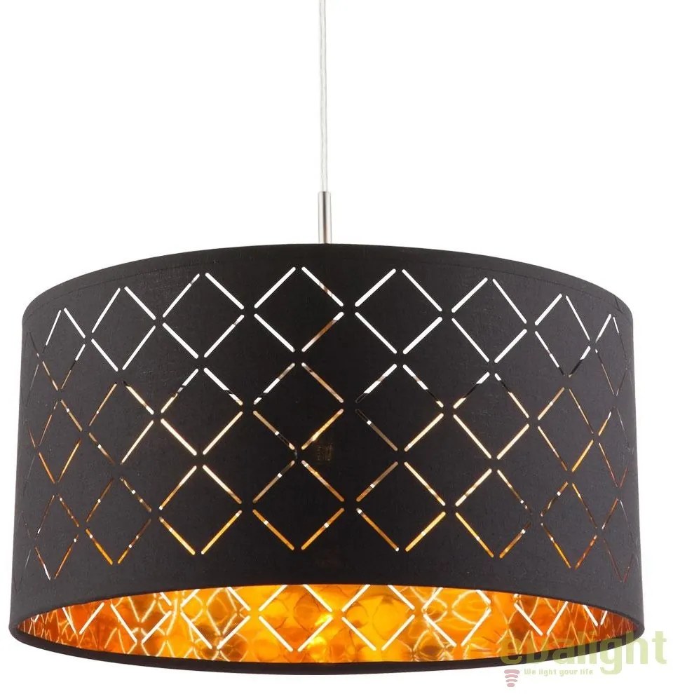 Lustra eleganta cu abajur din tesatura negru cu auriu, CLARKE 40cm 15229H GL