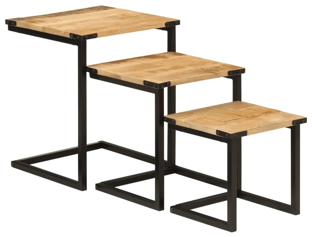 vidaXL Măsuțe de cafea suprapuse, 3 buc., lemn masiv de mango/fier