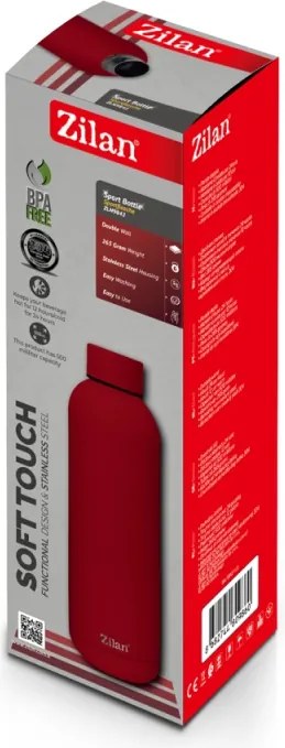Termos Zilan ZLN9842 tip sticla sport, capacitate 500ml, interior din inox, pereti dublii, rosu