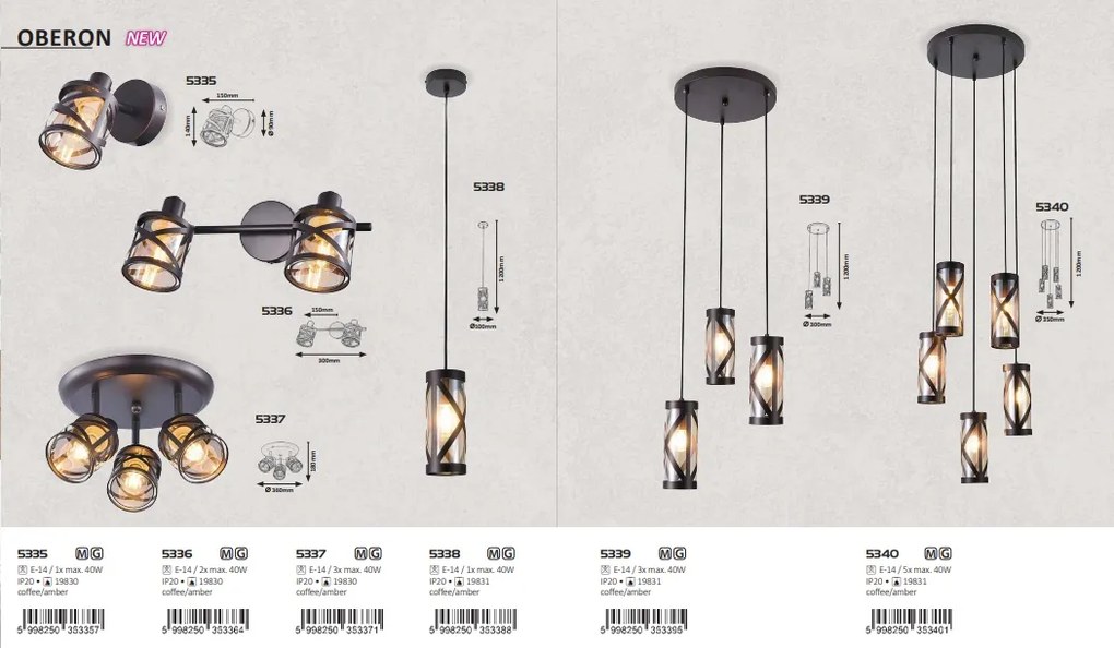 Lustra cu 3 pendule design industrial galben de chihlimbar 3L OBERON 5339 RX