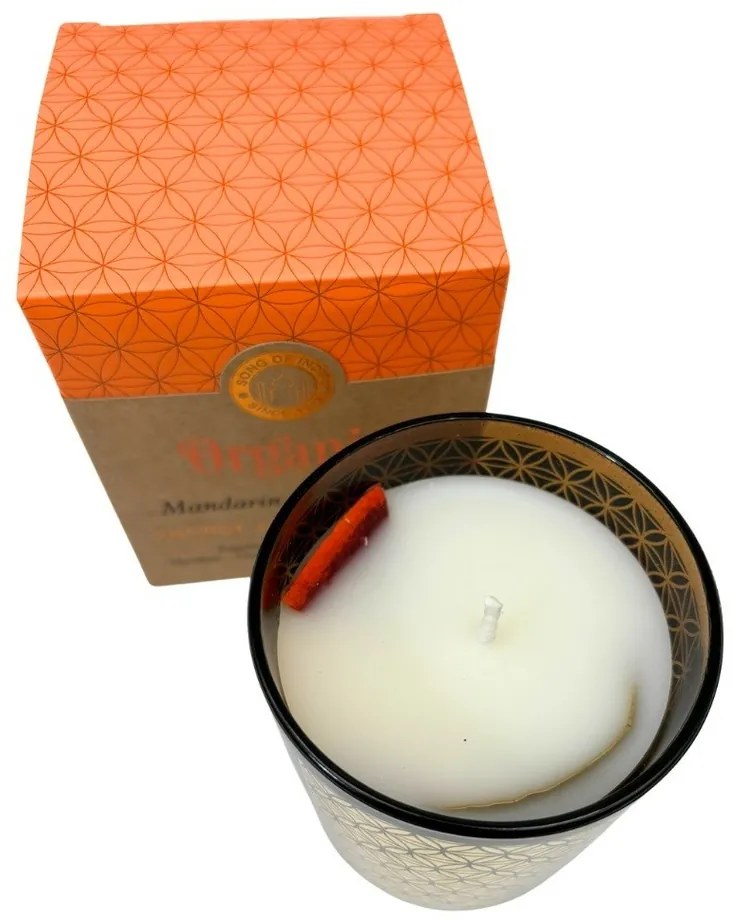 Lumânare aromată organică Mandarin &amp; Bay Leaf200 g în sticlă cu folie aurie