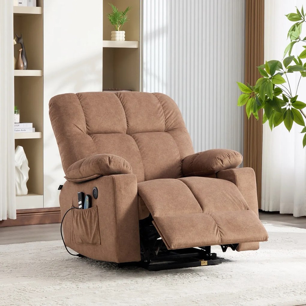 Fotoliu lift cu două motoare, cu încărcător USB și Type-C, masaj în 8 puncte și funcție de încălzire Calvera