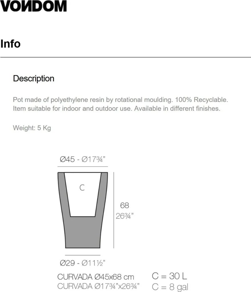 Ghiveci plante design decorativ modern exterior / interior CURVED 45x68cm