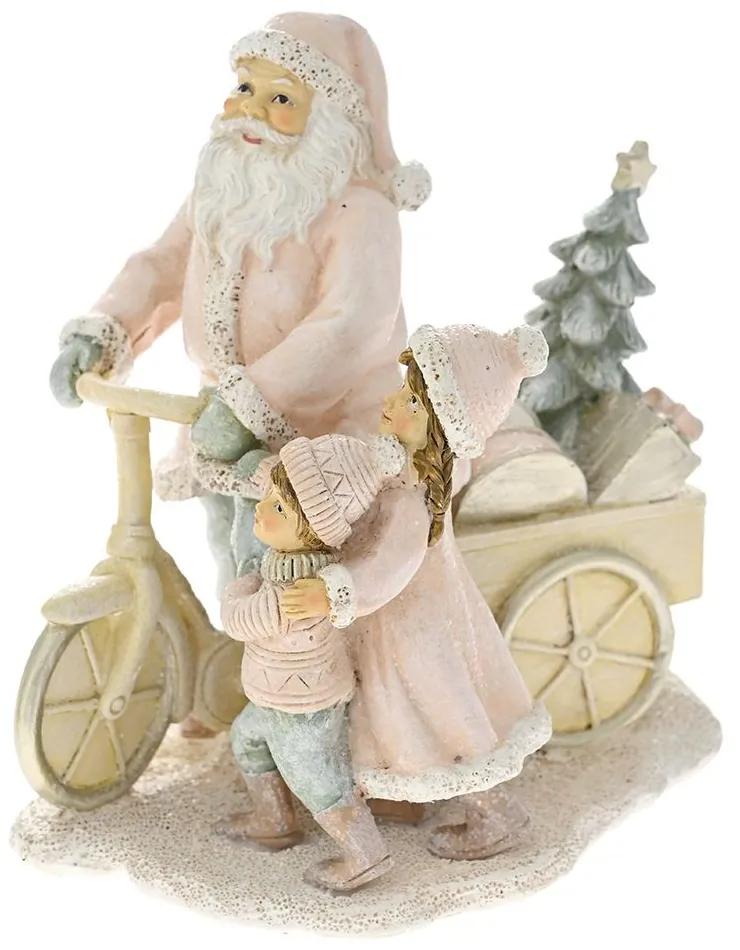 Figurina din rasina Santa with Kids Pink Gold 15 cm x 15 cm