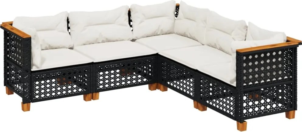 vidaXL Set mobilier de grădină cu perne, 5 piese, negru, poliratan