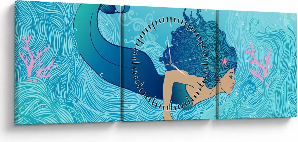 Tablou - Sirena (cu ceas) (90x30 cm)