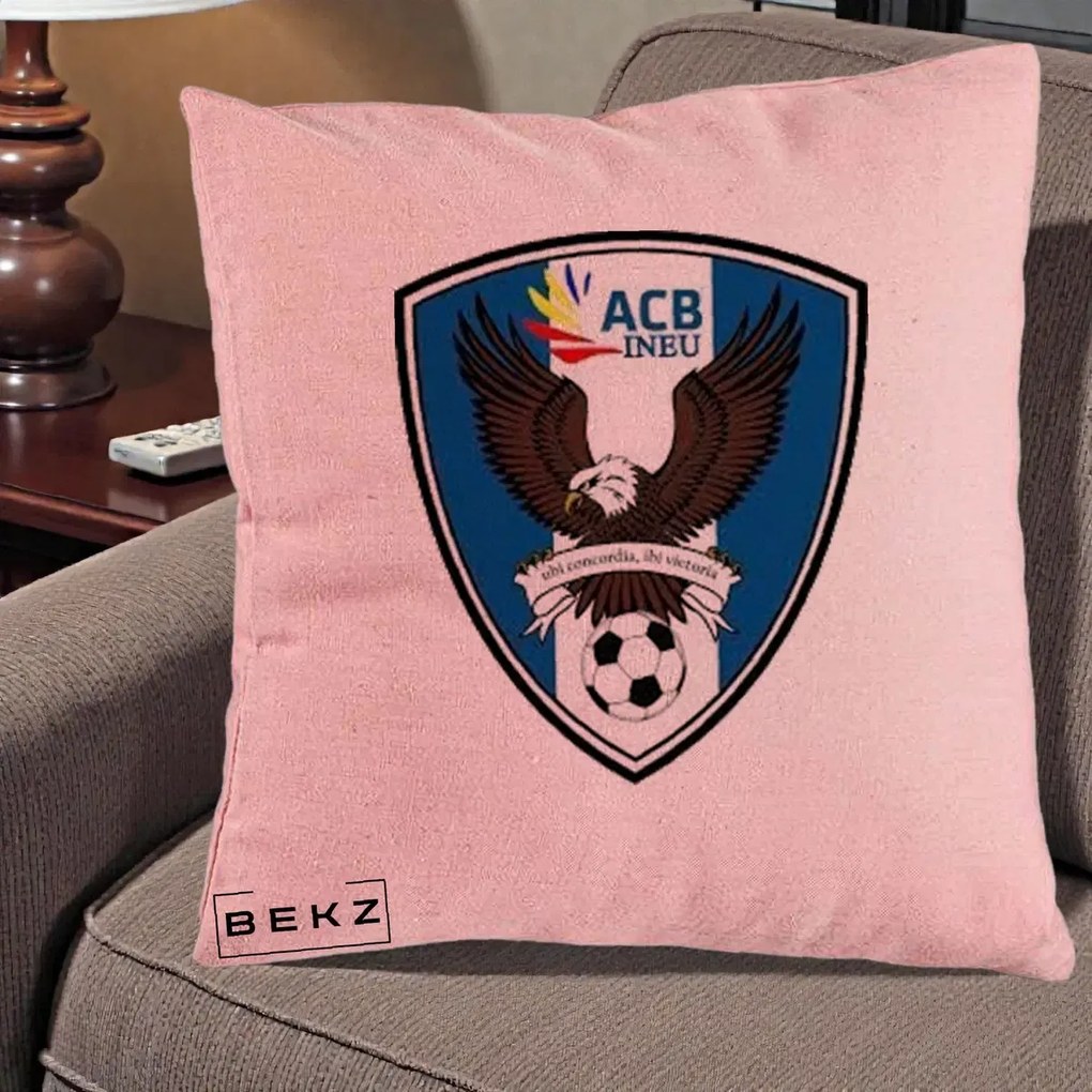 Perna Personalizata ACB Ineu Fotbal, 40x40 cm, Roz, Husa Detasabila, Perna Inclusa, BEKZ®
