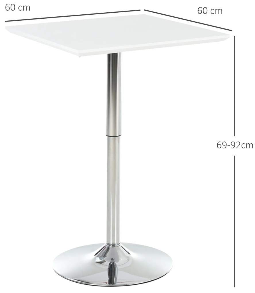HOMCOM Masă în picioare reglabilă pentru bar în stil pub, masă pătrată de înălțime din oțel alb 60 x 60 x 69-92 cm | Aosom Romania
