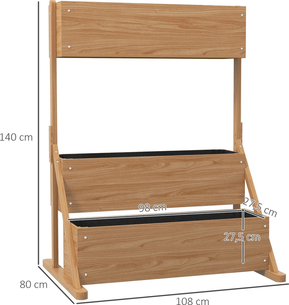 Outsunny Jardinieră pe picioare ridicată 3 niveluri cu inserții de irigare și fetru de drenaj din lemn pentru exterior | Aosom Romania