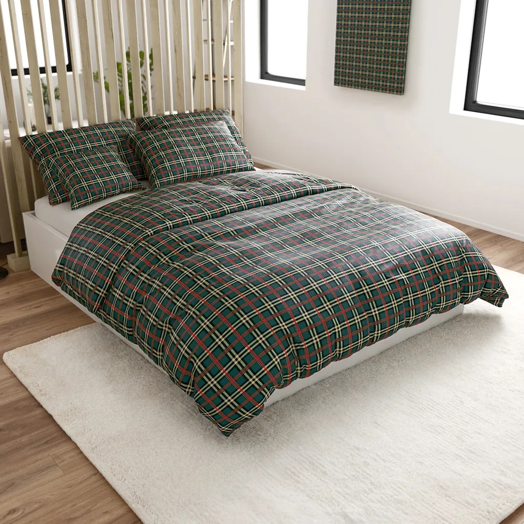 Set Lenjerie cocolino GLENMOORE verde + cearsaf Cocolino microplus cu elastic SOFT 180x200 cm alb, pat dublu