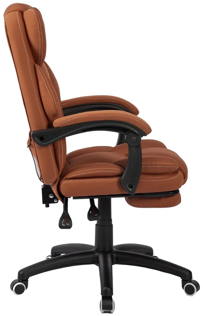 Scaun directorial, Masaj si Incalzire in 7 puncte, spatar rabatabil, suport pentru picioare, material textil premium, Maro