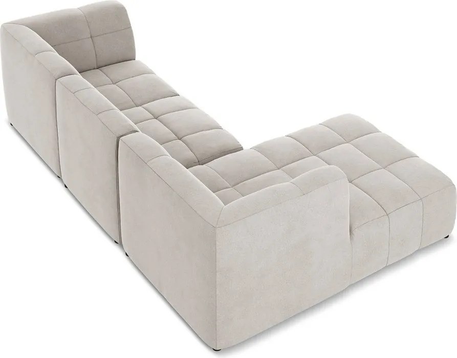 Colțar bej cu tapițerie din catifea (cu colț pe partea stângă/cu șezlong) Aloha – Makamii