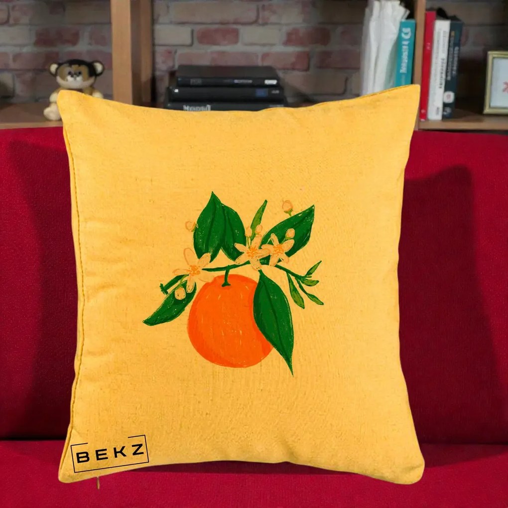 Perna Decorativa Portocala in Floare, 40x40 cm, Galben, Husa Detasabila, Perna Inclusa, BEKZ®