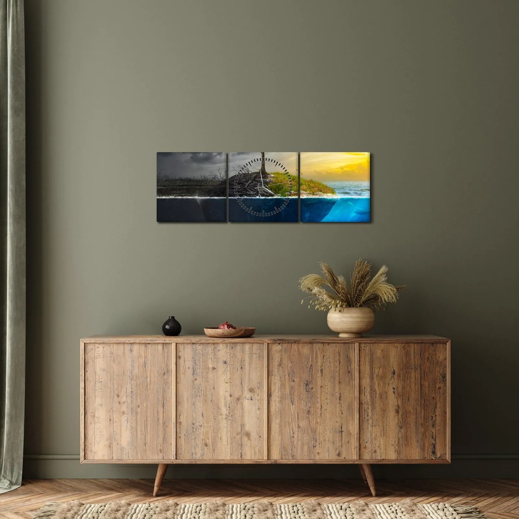 Tablou reprezentând două părți (cu ceas) (90x30 cm)