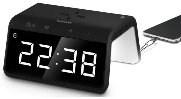 Ceas deșteptător LED RGB cu încărcare fără fir 10W Sencor