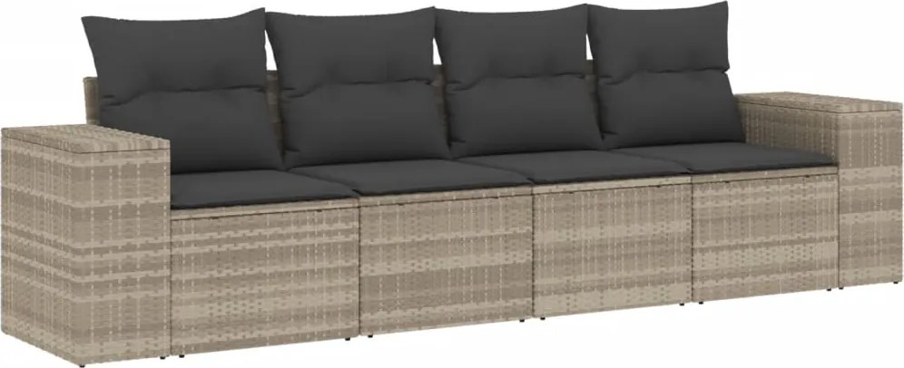 vidaXL Set canapea de grădină cu perne, 4 piese, gri deschis poliratan