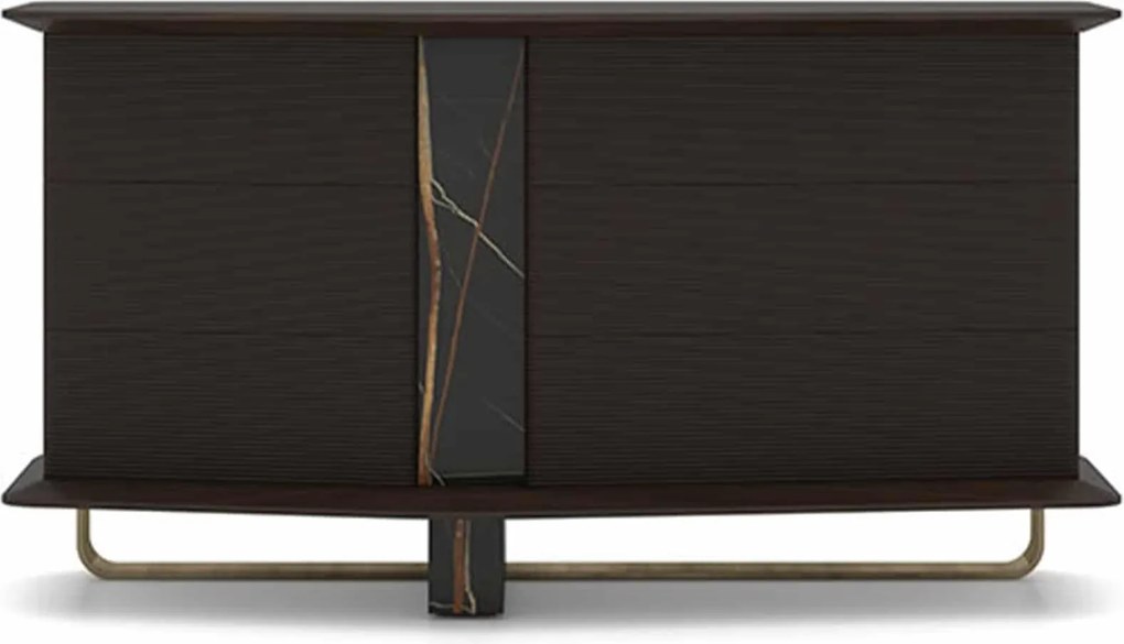 Comodă lemn masiv Maura Negru, 150 × 81 × 58 cm