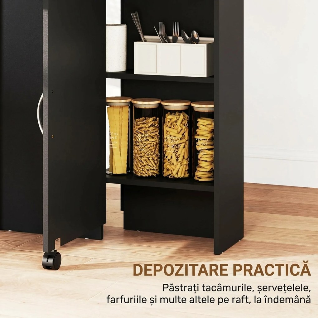 HOMCOM Masă Pliabilă pentru 4-6 Persoane, cu 2 Roți, Masă Rabatabilă cu 2 Rafturi pentru Depozitare, 140x75x74 cm, Negru | Aosom Romania