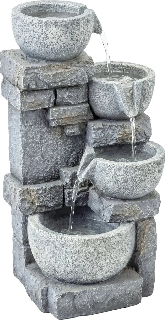 Outsunny Fântână de grădină Cascadă 4 niveluri Decorațiune efect piatră și cărămidă cu iluminare LED 28 x 25 x 54,5 cm Gri | Aosom Romania