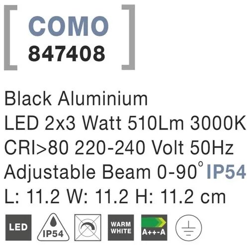 Aplica LED ambientala de exterior IP54 COMO neagra NVL-847408