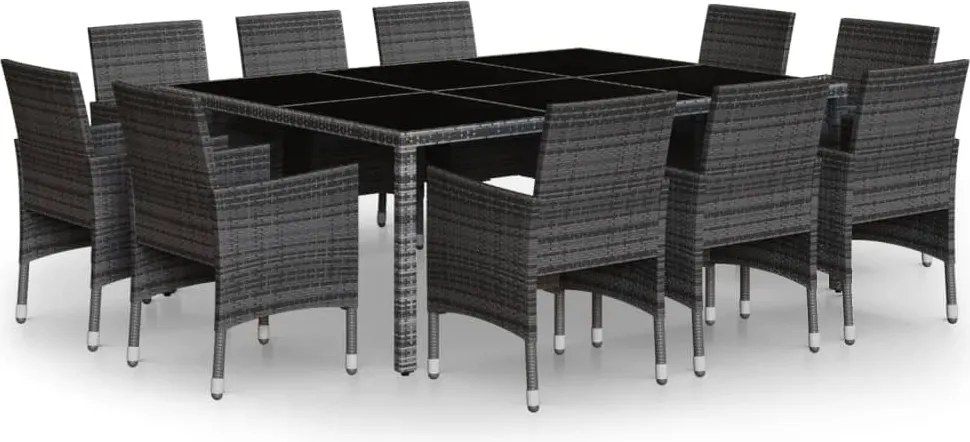 vidaXL Set mobilier de grădină, 11 piese, gri, poliratan
