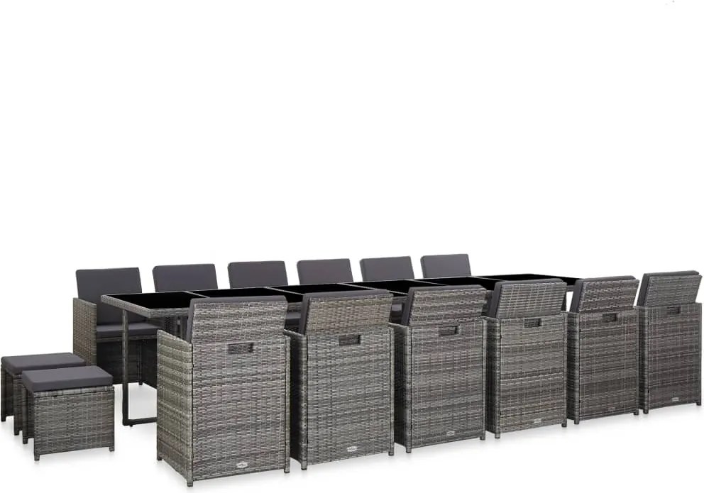 vidaXL Set mobilier de exterior cu perne, 17 piese, gri, poliratan