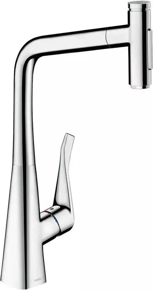 Baterie bucatarie cu dus extractibil Hansgrohe Metris Select M71 320 cu 2 jeturi finisaj crom lucios si sBox