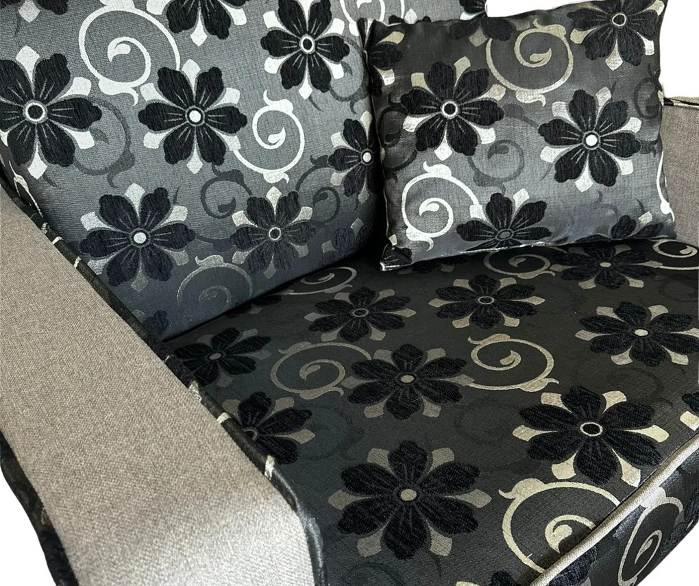 Fotoliu SAMY NEXT extensibil, cu lada de depozitare, stofa gri cu negru , 103x100x92 Stofa, Gri + Negru