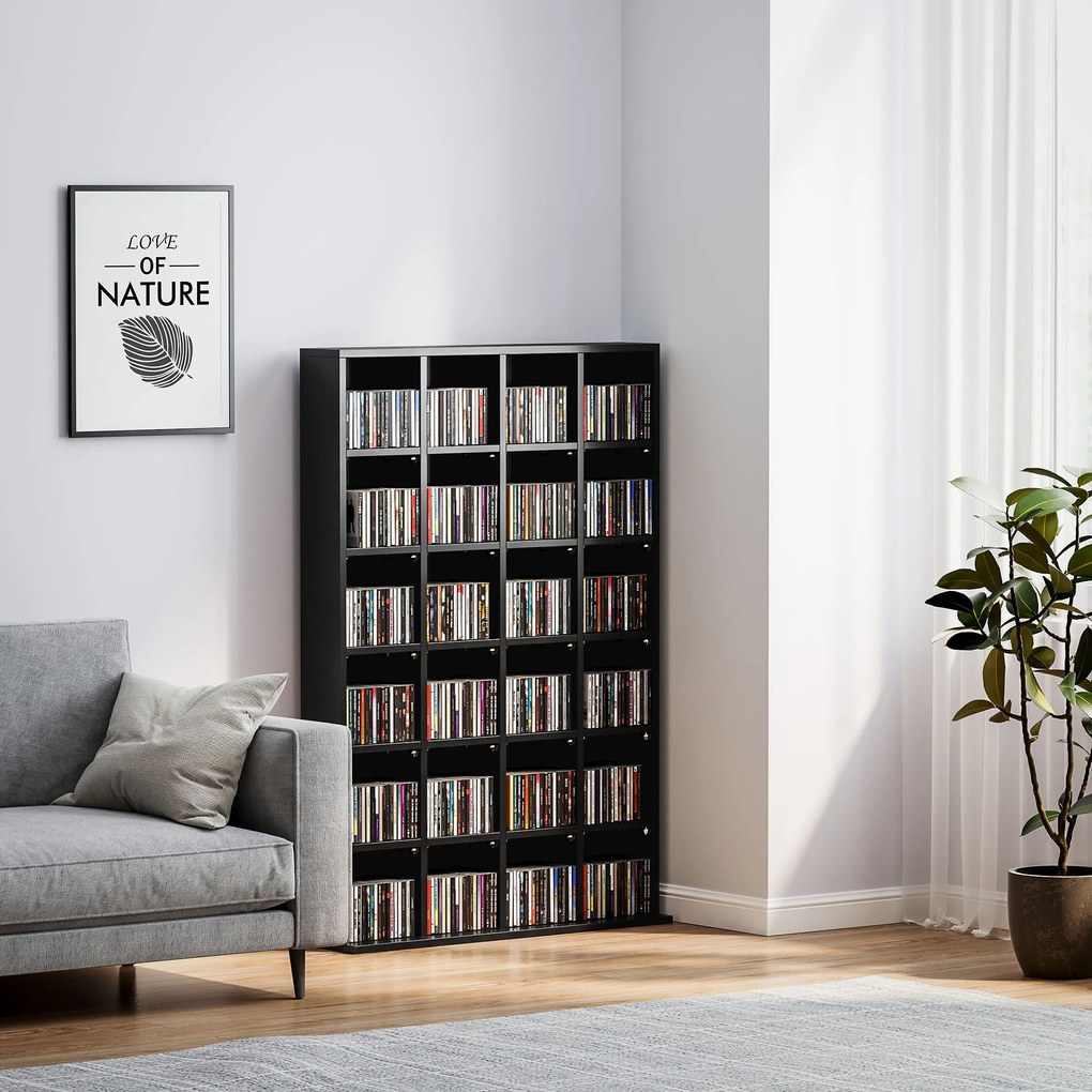 HOMCOM Mobilier de depozitare multimedia 480 CD/312 DVD - bibliotecă din lemn cu rafturi reglabile, 89 x 130,5 cm, negru | Aosom Romania