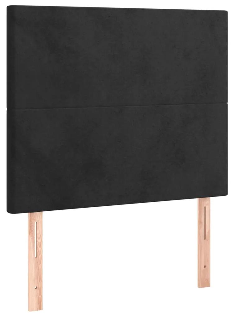 Pat cu arcuri, saltea si LED, negru, 90x200 cm, catifea Negru, 90 x 200 cm, Design simplu