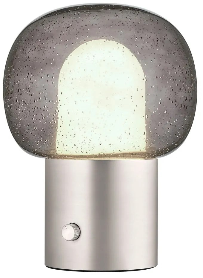 Veioză argintie LED din aluminiu cu abajur din sticlă (înălțime 32 cm) Iris – Blomus