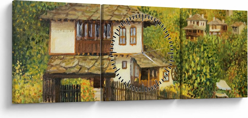 Tablou - Cabane în timpul verii (cu ceas) (90x30 cm)