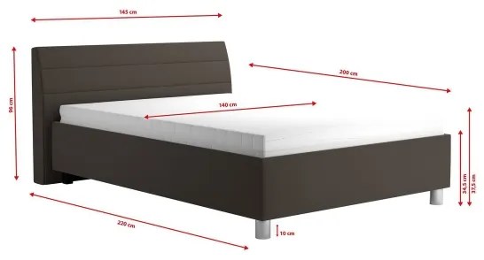 Pat tapițat DALMA 140x200 cm, cu spațiu de depozitare și saltea, gri/maro