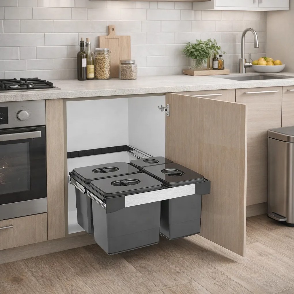 Cos gunoi incorporabil Ecomax Free Jazz 60, colectare selectiva, gri antracit, 1 x 7 l + 3 x 15 l L:469 mm; A:555 mm; H:545 mm, Polipropilena, 600 mm,