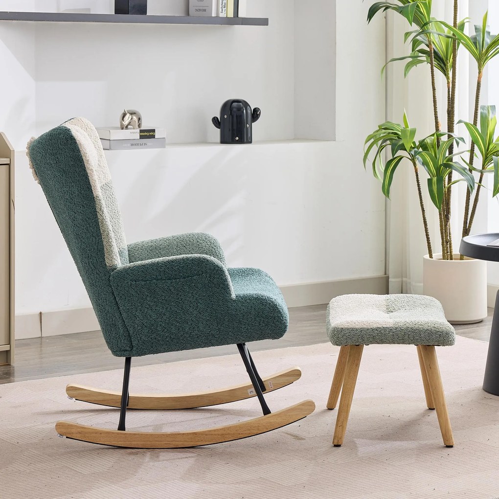 Fotoliu balansoar Bouclé în stil patchwork cu dungi colorate, design ergonomic și spătar înalt, Multicolor