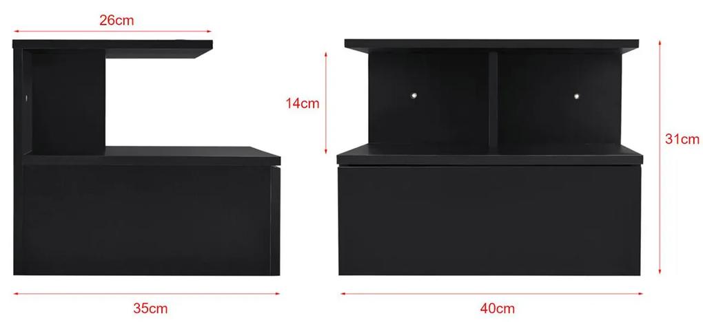 Noptiera montabila pe perete un sertar  o polita 40x35x31 cm PAL  negru