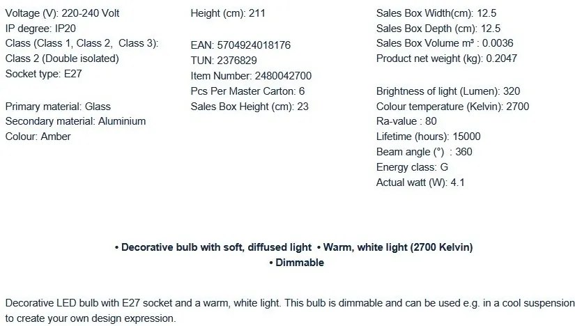Bec decorativ Deco E27 Cone 15 Dimabil