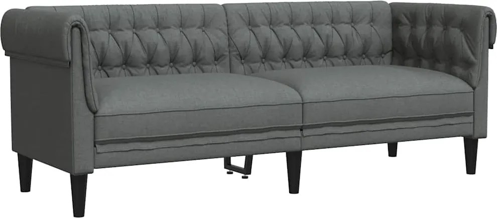 vidaXL Canapea Chesterfield cu 3 locuri, gri închis, material textil